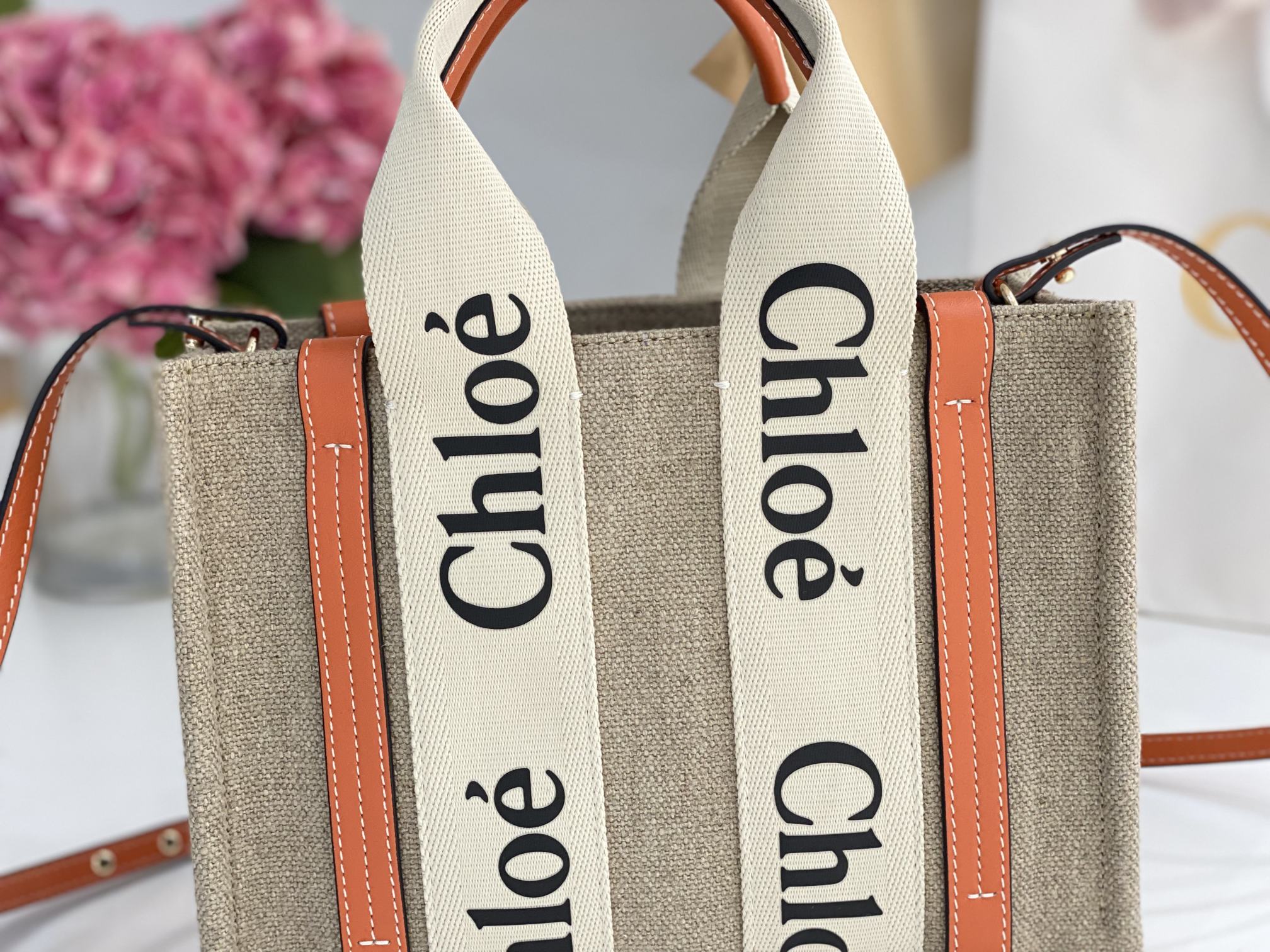 Chloe Small Woody Tote Bag In Linen